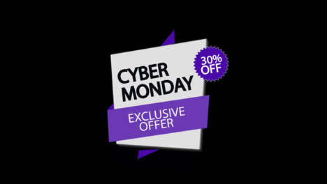 Cyber-Monday-sale-sign-banner-for-promo-video.-Sale-badge.-30-percent-off-Special-offer-discount-tags-with-Alpha-Channel-transparent-background.